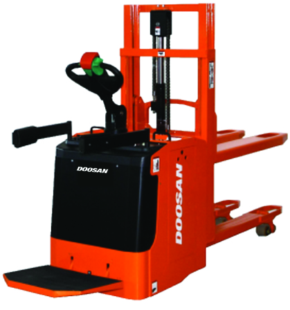 Doosan ride on electric pallet stacker forklift for sale at Fork Truck Direct